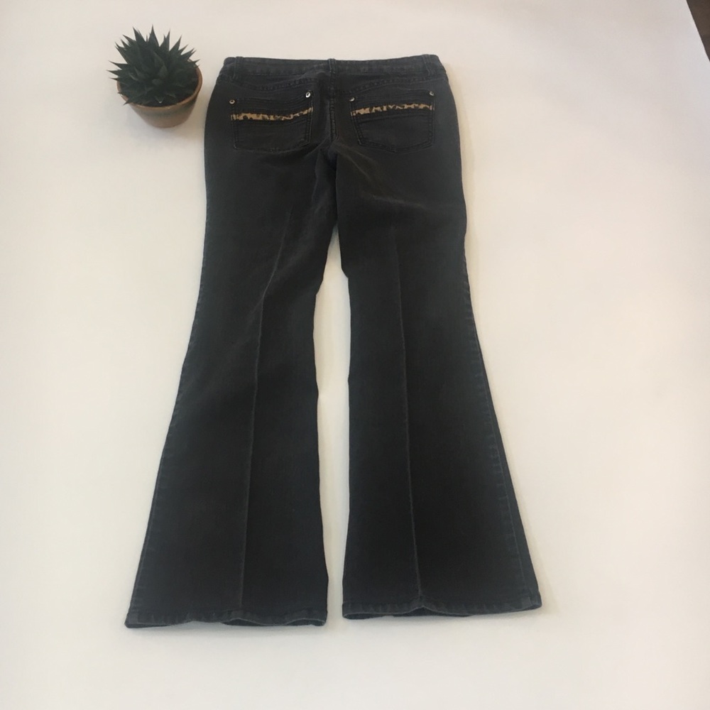 Cache Leopard Trim Black Boot Cut Jean Size: 6 - Picture 10 of 11
